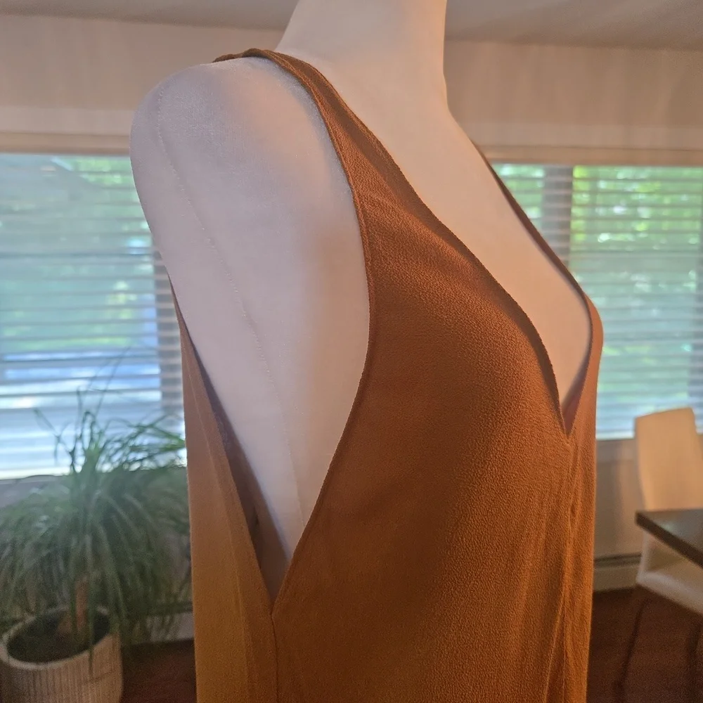 NWT REFORMATION Taurus Dress Sleeveless V Neck Plunge Tassled Toffee XS - Picture 7 of 9